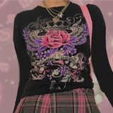 Indie Fairy Grunge Crop Top 90s Vintage Graphic Print Long Sleeve Women Crop Top Harajuku Autumn Spring Female Tees