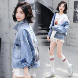 Denim Jacket Coat Autumn 2019 New Long Sleeves Jeans Jackets Print Tops Casaco Feminino Single Breasted Casual
