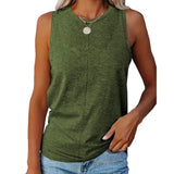 Women's Stylish Casual Style Loose Round Neck Solid Color Sleeveless Vest