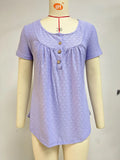 Zingj 2024 New Circle Draw Pleated Button Short Sleeve Swallow-Tailed T-Shirt Top-Outfit