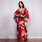 Print Deep V-neck Dress Batwing Sleeve Long Dresses Women 2022 Summer Dress Beachwear Bohemian Women Kaftan