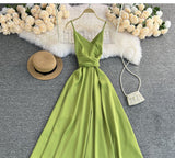 Zingj Beach Dress Seaside Sexy Backless Holiday Dress Dress Show Thin Satin Halter Dress Female