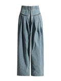 Zingj New Fashion High Waist Large Pocket Design Sense Wide Leg Pants Loose Small Show Skinny Jeans