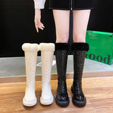 Winter Warm Snow Boots Women Fashion PU leather Fur Plush Shoes Flat Heels Knee High Boots Black White Ladies