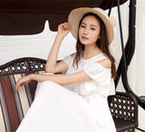 Zingj Chiffon Dress Summer Dress Slim And Fresh Medium And Long Women Open Shoulder Beach