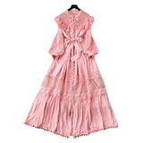 Zingj Break French Dress Female Design Feeling Lace Hollowed-Out Stitching Buckle Slim Long Bubble Sleeve Dress