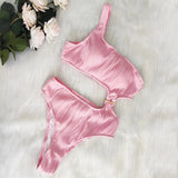 2025 New Solid-Color One-Shoulder Swimsuit Sexy Lady