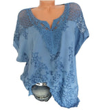 Size Loose Short-Sleeved Lace Women Blouses Cotton Blouses Summer Shirt Tops Sexy Fashion Women