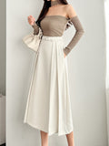 2022 Solid Spring Women Skirts High Waist Sweet Girl's Pleated Skirt Fashion Sashes Knee-length Thin Skirts for Women