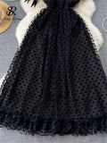 High Quality A Line Mesh Long Dress Spaghetti Strap Sleeveless Sheath Sundress 2023 Women Fashion Dot Print Maxi