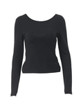 Backless Slit Black Long Sleeve Top- Outfit
