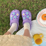 Beach Slipper Cute Cartoon Flower Deco for Hole Shoes Antislip Thicken Shoes for Women 2021 Flat Garden DIY Croc