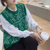 Jacquard Rhomboid Knitted Vest Women's Spring And Autumn 2024 New Style Folded Sweaters And Horse