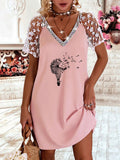 Lace Short Sleeve Women Pullover Dresses New Summer Elegant Loose Patchwork Solid Dresses 2022 Chic Female Mini Party