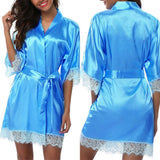 Women Night Gown Satin Robe Bathrobe Satin Nightgown Halt Sleeve Pajamas Lingerie Night Mini Dress Lace Sexy Sleepwear hot