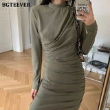 Elegant Stand Collar Women Pencil Dress OL Style Full Sleeve Slim Waist Female Package Hip Mini Dress Summer