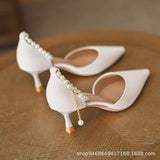 Wind High Heels Women's Fine Heel 2025 Autumn New Hollow Single Shoes Small Fresh Pearl Fairy Wind Bag Head