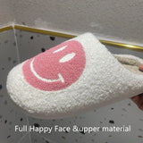 for Woman 2021 Happy Face Slippers of Curly Fluffy Fur Plush Sock Smile Embroidery Indoor Slip-on