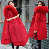 2024 Winter New Women's Cotton-Padded Clothes In The Long Big Hair Collar And Wool Cotton-Padded Jacket Down Cotton-Padded Jacket Cotton-Padded Jacket Coat-Outfit