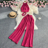 Zingj Suit Female Ins Pure Desire High Sense Hanging Neck Exposed Back Strap Waist Jacket High Waist Hanging Feeling Wide Leg