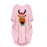 Sleeve T Shirt Christmas ELK Sequin Dress Oversized Long Tops Casual Loose Mini Dresses Streetwear Vestidos Wrap