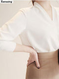 Quality Spring Autumn Elegant White Women Tops Long Sleeve Chiffon Blouse Female Work Wear