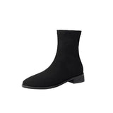 2025 New Round Head Low Heel Middle Socks Boots Suede Stitching Elastic Thin Boots Thick Heel Ankle Boots