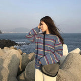 Women Soft Autumn Sweaters Daily Tops Womens Pullover Sweet Student Striped Harajuku Knitted Loose Outwear