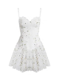 Lace Flower Print Hollow Out Mini Dress 2022 Summer Chic Sexy Sling Spaghetti Straps Deep V Neck Party Club Vestidos