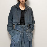 Overalls Style 2025 Fall Lapel, Long-Sleeve Jacket, High Waist, Large Pocket, Wide-Leg Pants, Denim