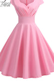 Summer Dress Women V Neck Big Swing Vintage Dress Robe Femme Elegant Retro pin up Party Office Midi
