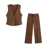 Women's Clothing 2025 Autumn New Texture Vest Top + Straight Trousers