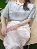 Chinese Style Disc Button Retro Women's Dress Imitation Silk Short-Sleeved T-Shirt Summer Imitation Mulberry Silk