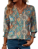 Women's 2025 Fashion Shirt Seven-Sleeve Flower Printed Casual Shirt Summer