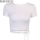 Backless White T Shirt Crop Top Women Y2k Aesthetic Clothes Korean Fashion Kawaii Short Sleeve Tshirts Sexy Summer