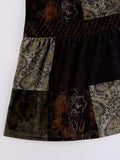 Patchwork Velvet Printed Midi Skirt- Outfit