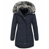Women's Autumn And Winter New Ladies With Hats, Warm And Slim Cotton Clothes, Medium-Long Solid Color