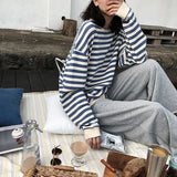 Women Harajuku Gothic stripe cotton Hoodie Clothes Autumn long sleeve loose Kawaii Korean thin Sweatshirt kpop