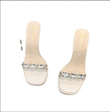High-Heeled Slippers Women's Coarse Sandals Summer 2025 New Fashion Water Drill Fairy Wind Cool Slippers Outside The