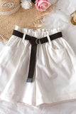 Women Casual High Waist Loose Cotton Short Pants 2023 Summer Elegant Sweet Girls All-Match Wide Leg Shorts With Belt