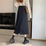 Cowim Skirt Skirt Female Spring Summer 2021 New Medium Long Bag Hip High Waist Slit Show Thin Versatile A-Word Skirt-Outfit