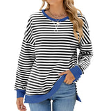 Zingj New 2024 Round Collar Stripe Splicing Split Loose Hoodie Top-Outfit