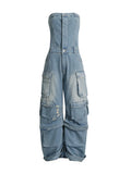Zingj New Fashion Street Style With Chest And Waist Show Figure Hot Girl Many Pocket Jeans Cargo Pants
