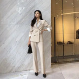 Women Fashion Blazer Suit Long Sleeve Blazer With Belt Pants Suit Set Office Lady Two Piece Sets