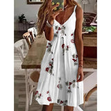 Summer Sexy Deep V Neck Spaghetti Straps Women's Dress Fashion Casual Loose Solid Pineapple Print Ladies Plus Size
