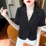 Autumn Korean Style Solid Elegant Fashion Blazers Women Short Long Sleeve Loose Casual Suit Ladies All-match Jacket