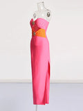 Small Design Long Dress 2025 New Fashion High-End Style Wrap Chest Set Drill Open Fork Dress