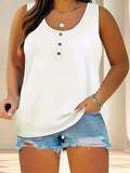 Women's Summer Sleeveless Button Solid Color U-Neck T-Shirt Women Can Open A T-Shirt
