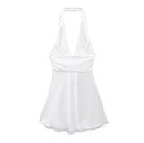 Women's Clothing 2025 Spring New Silk-Sense Texture Hanging Neck-Deck Bow Tie With