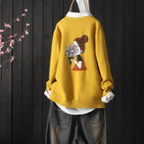 style retro V-neck knitted cardigan women autumn new style art jacquard embroidery sweater women